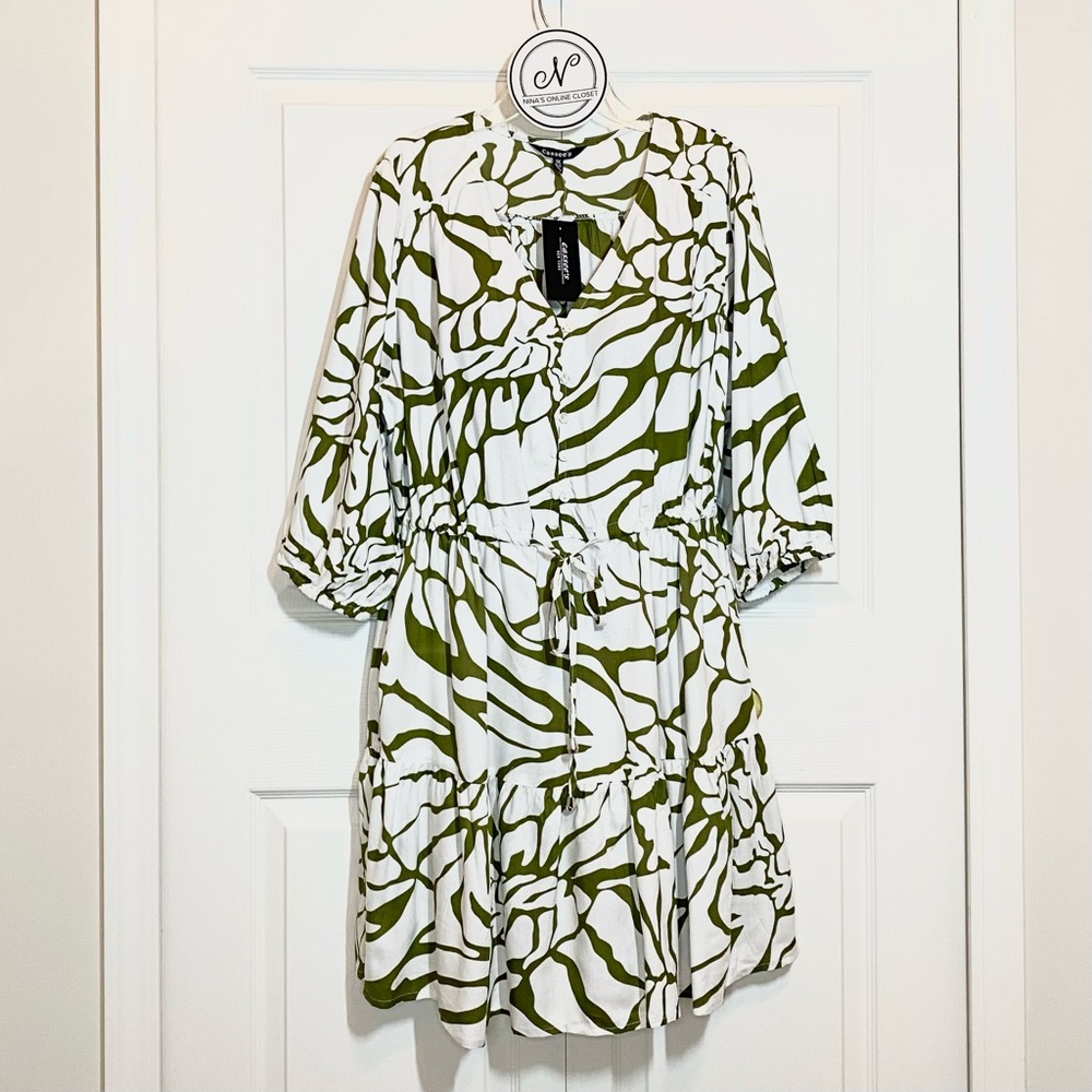 CASSEE’S Women’s Dress 3/4 Sleeve Olive Green/White Color Size 1X